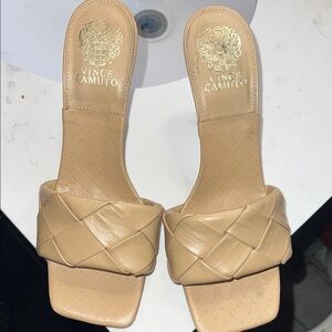 Vince Camuto Beige Woven Slide Sandals